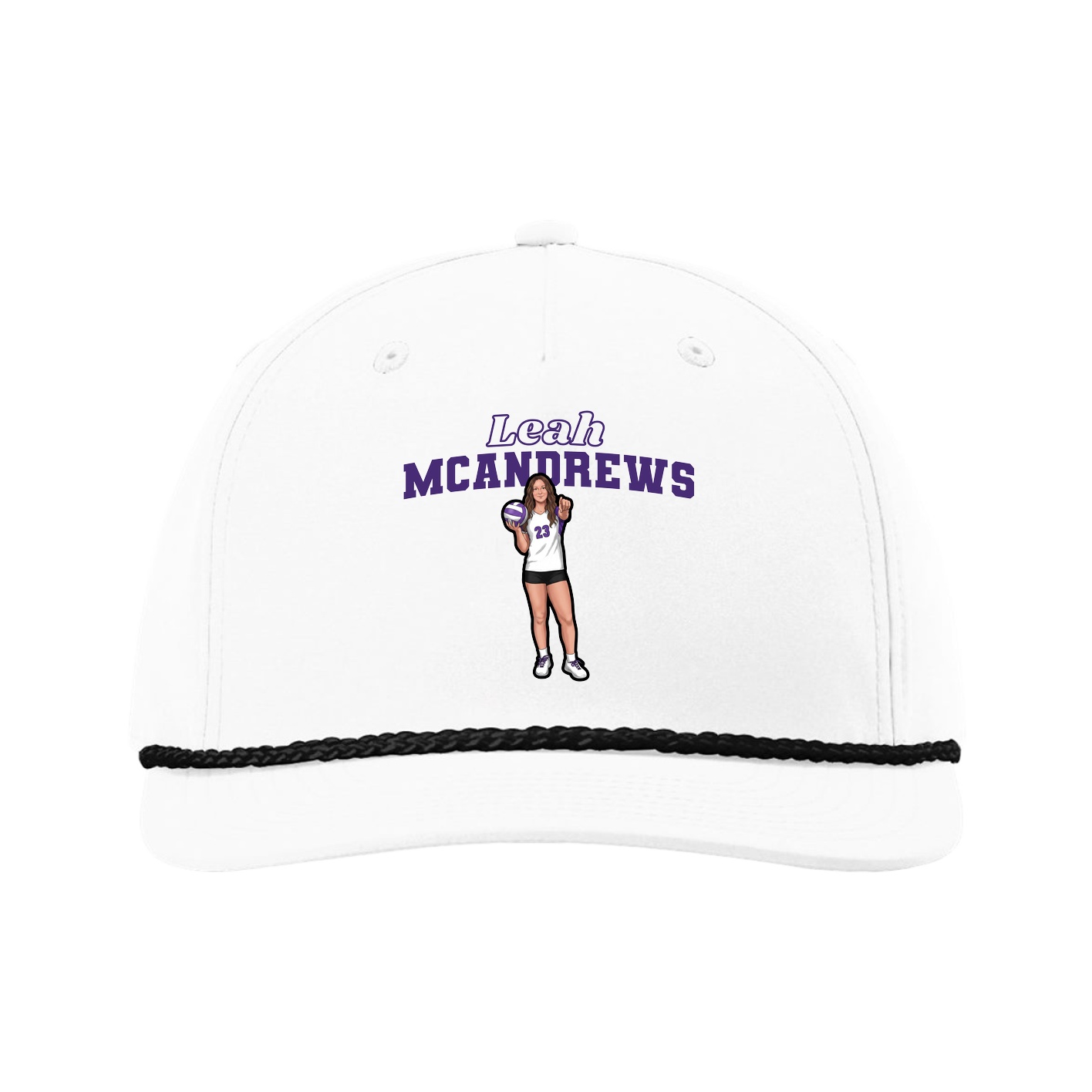 Five-Panel Classic Rope Cap — Name Arch in White
