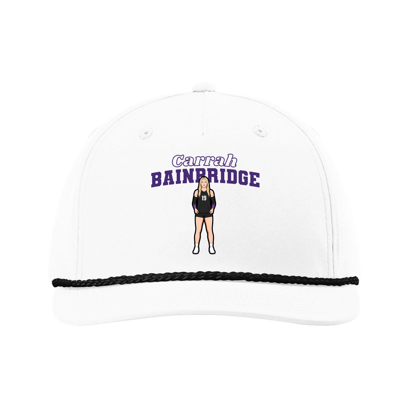 Five-Panel Classic Rope Cap — Name Arch in White