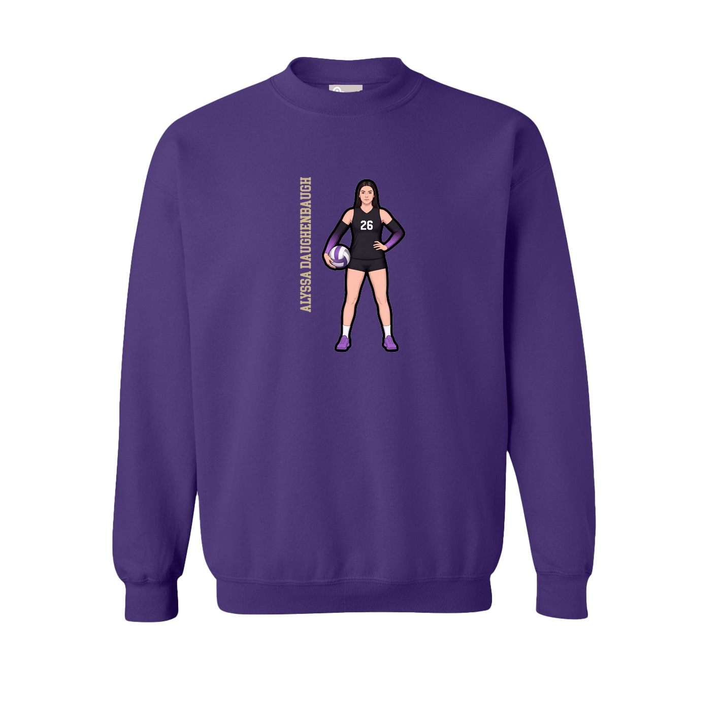 Fleece Crew — Name Vertical in Purple