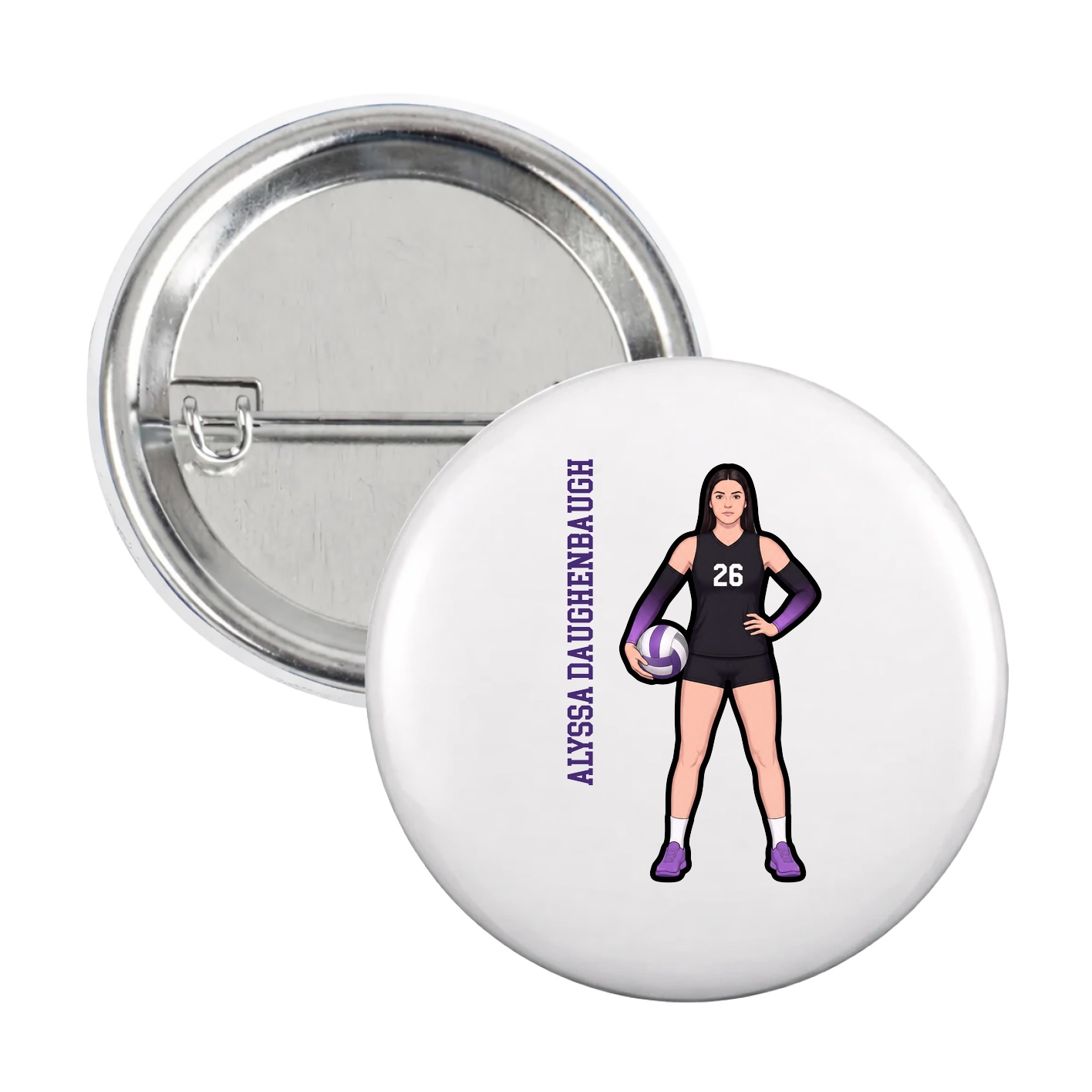 Game Day Button — Name Vertical in White