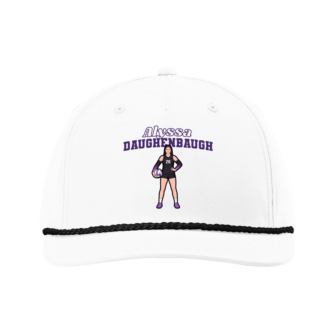 Five-Panel Classic Rope Cap — Name Arch in White