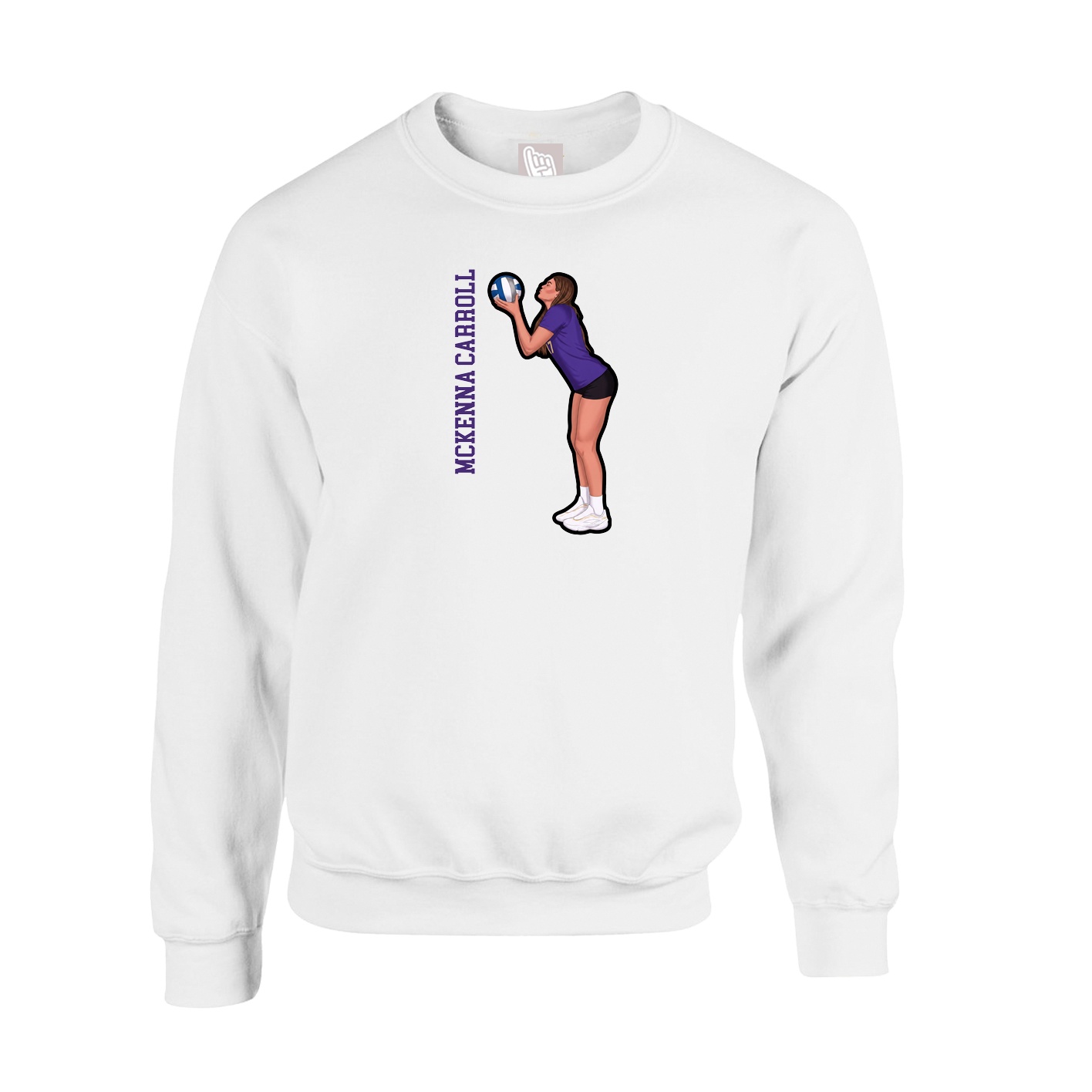Fleece Crew — Name Vertical in White