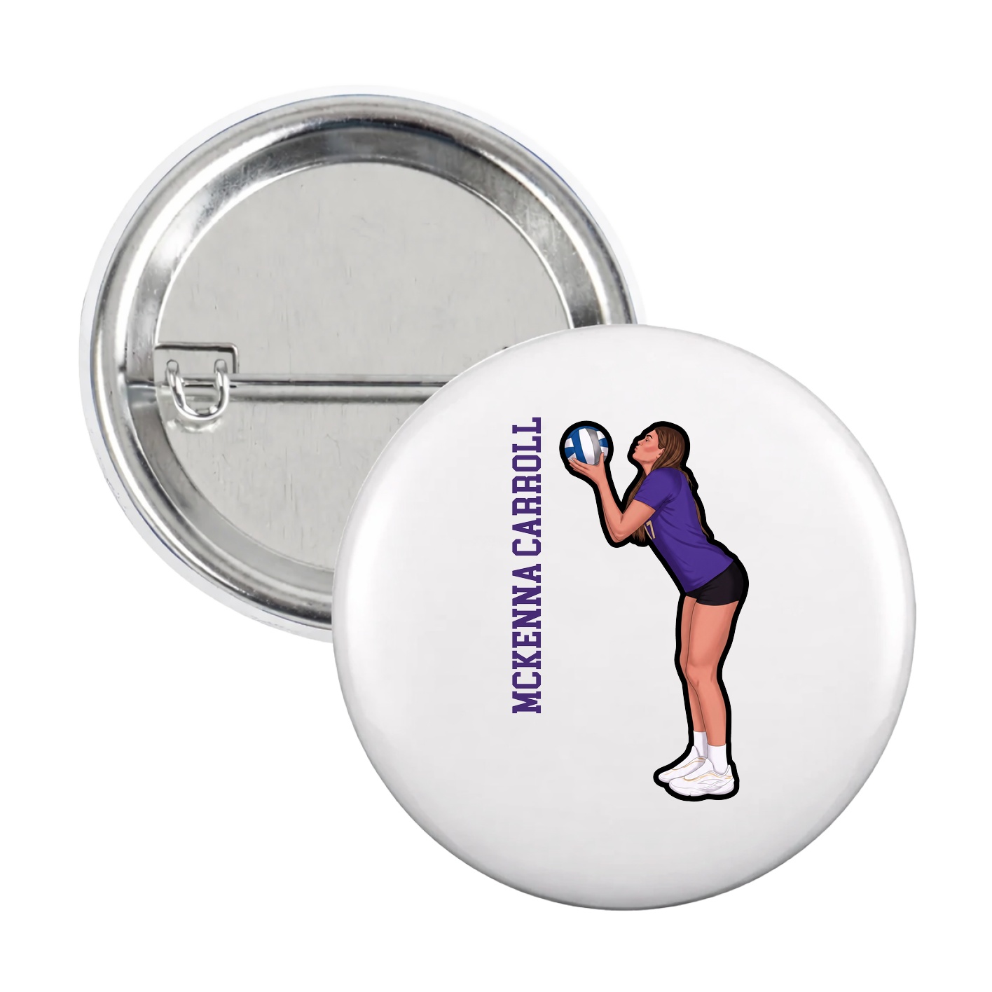 Game Day Button — Name Vertical in White