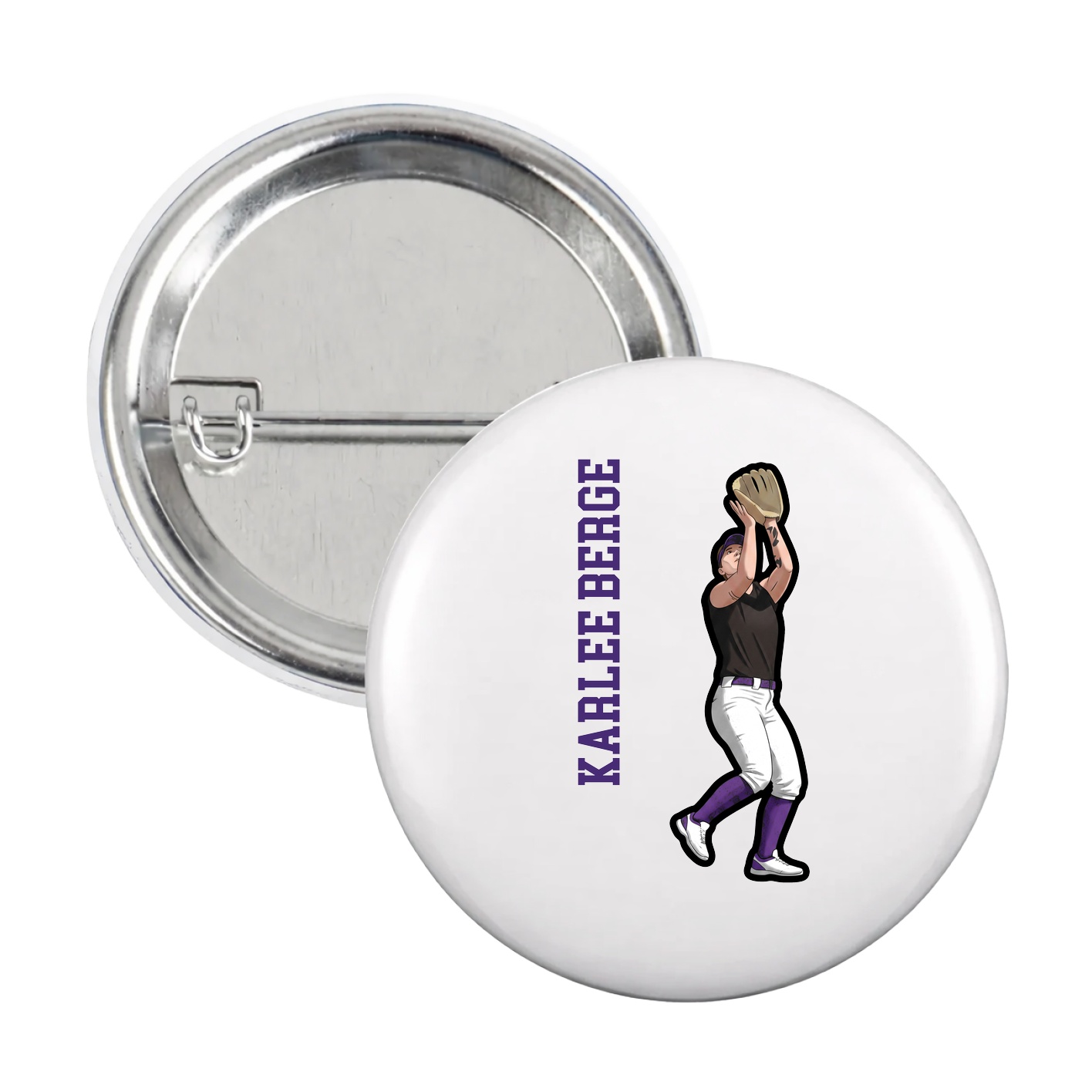 Game Day Button — Name Vertical in White