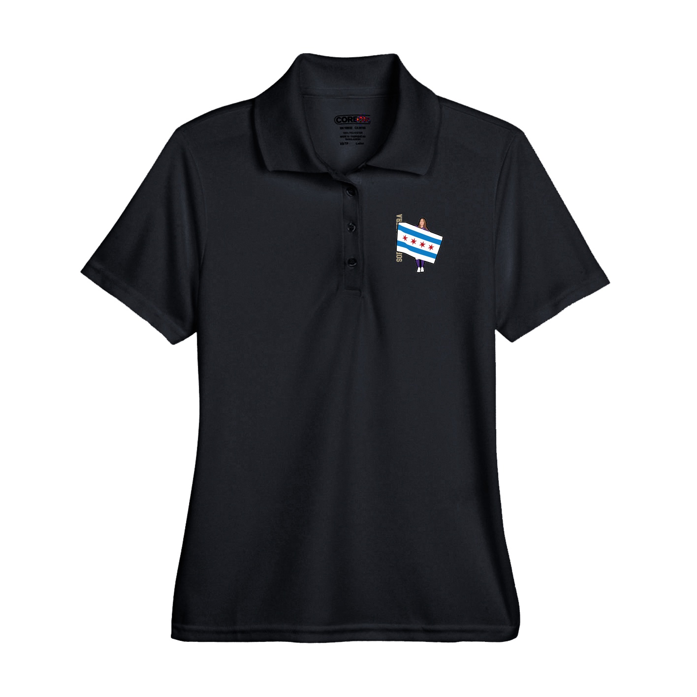 Performance Polo — Name Vertical in Black