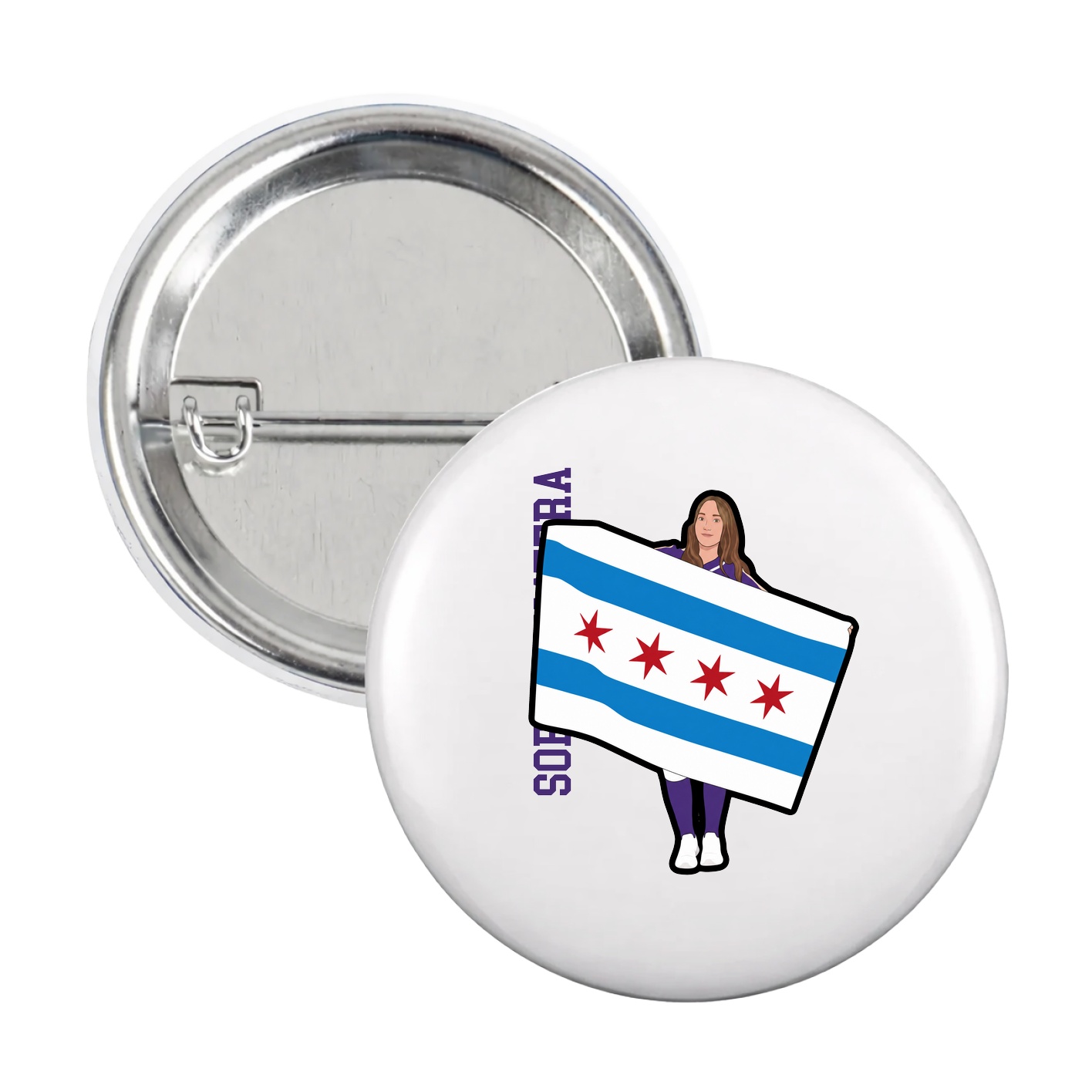 Game Day Button — Name Vertical in White