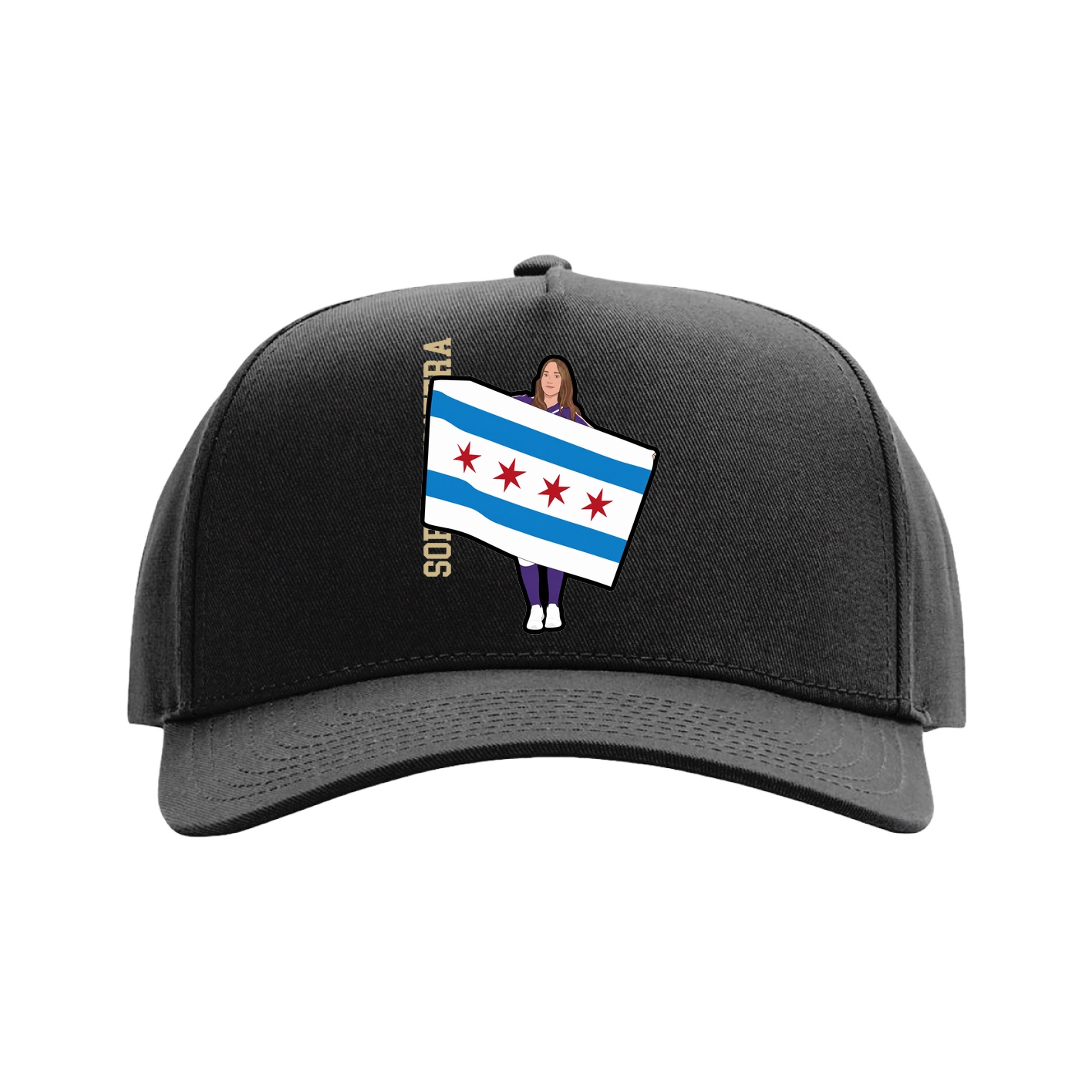 Full Fabric Five-Panel Champ Cap — Name Vertical in Black