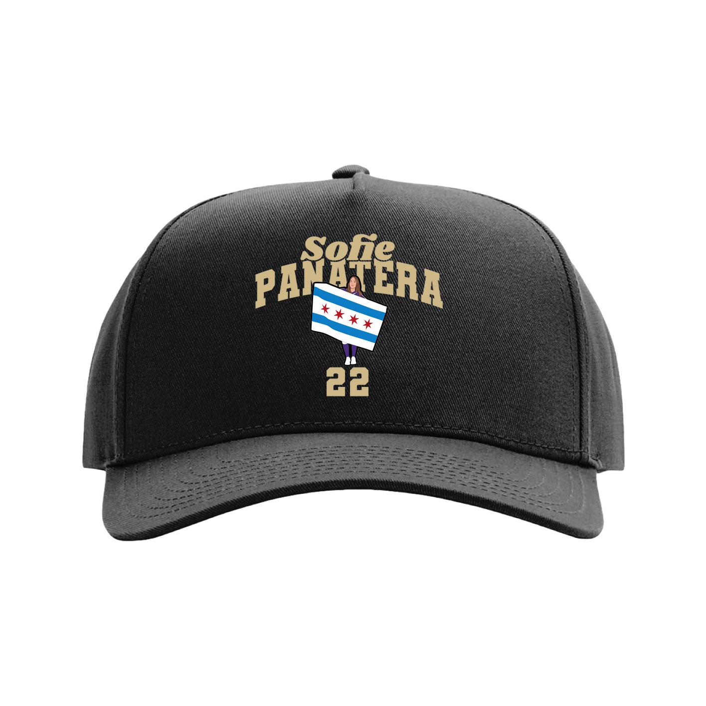 Full Fabric Five-Panel Champ Cap — Signature Arch in Black
