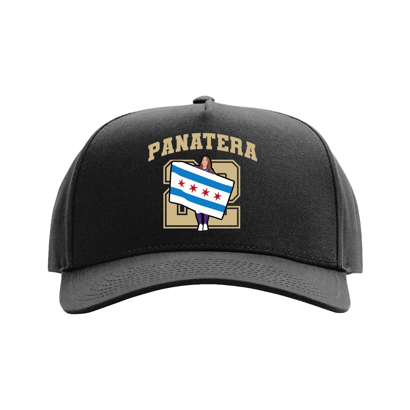 Full Fabric Five-Panel Champ Cap — Number in Black
