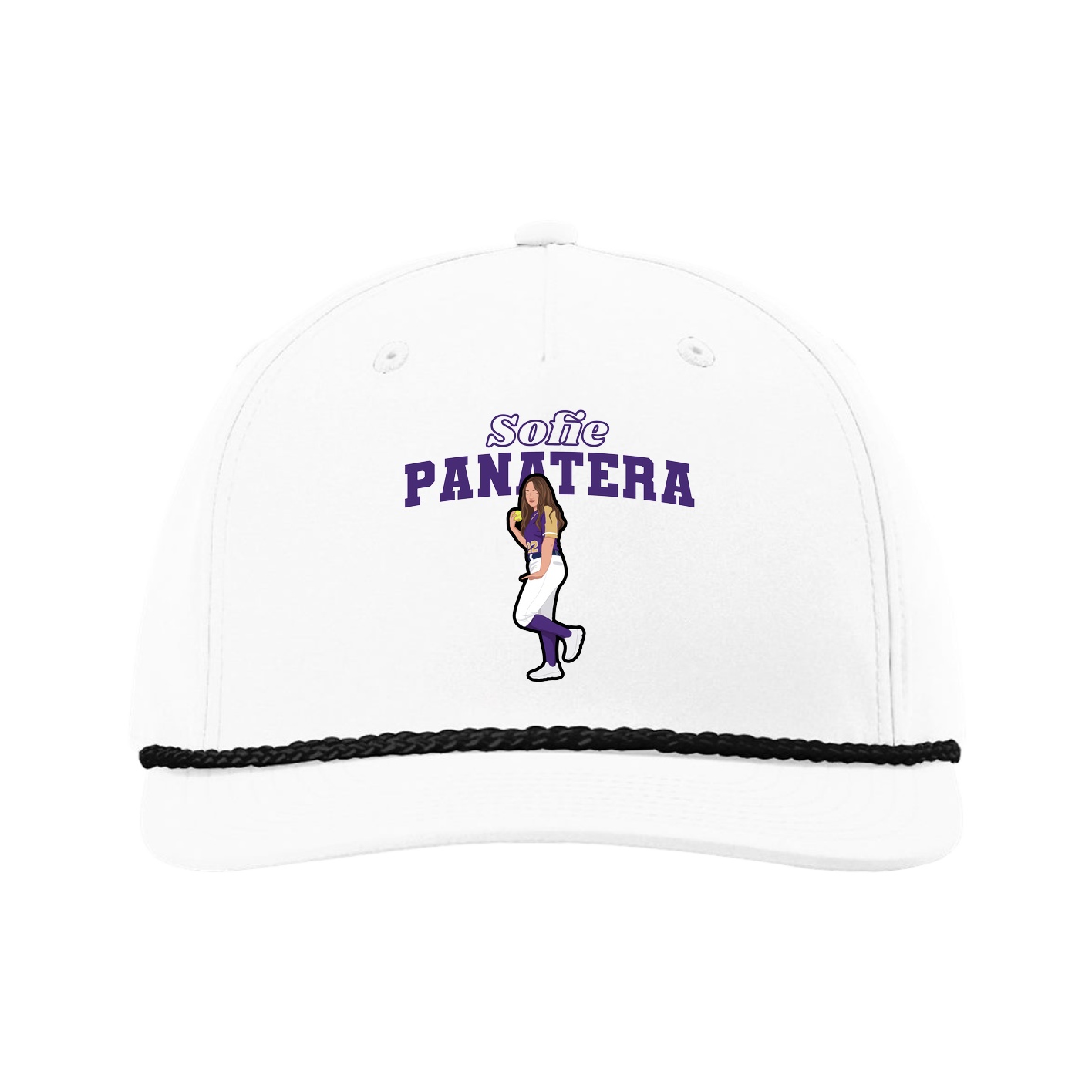 Five-Panel Classic Rope Cap — Name Arch in White