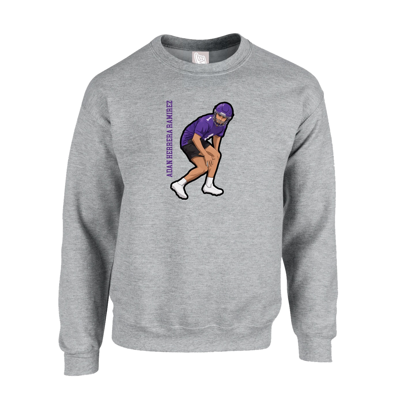 Fleece Crew — Name Vertical in Grey