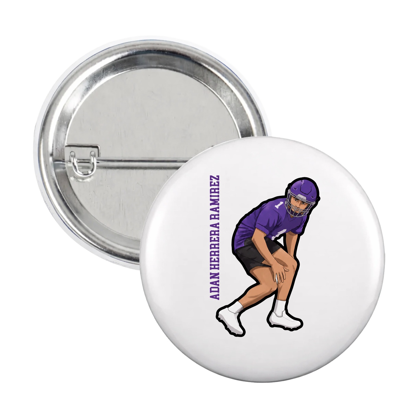 Game Day Button — Name Vertical in White