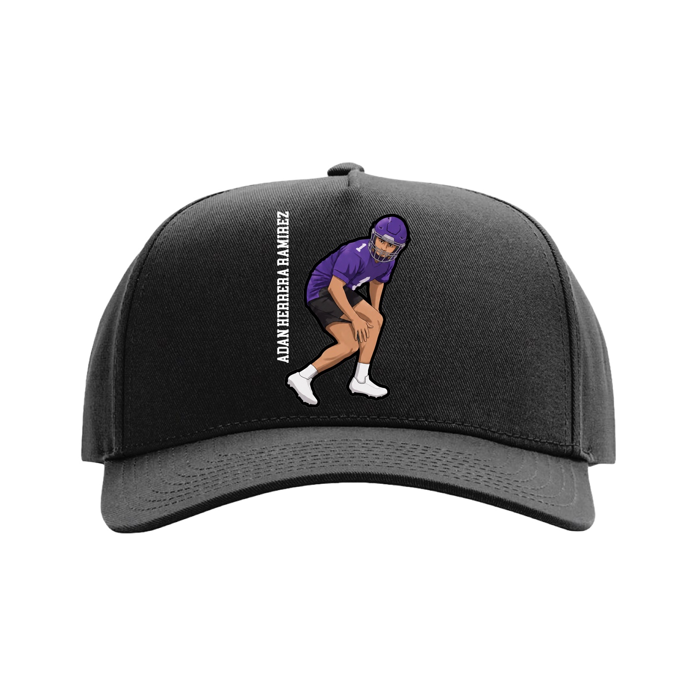Full Fabric Five-Panel Champ Cap — Name Vertical in Black