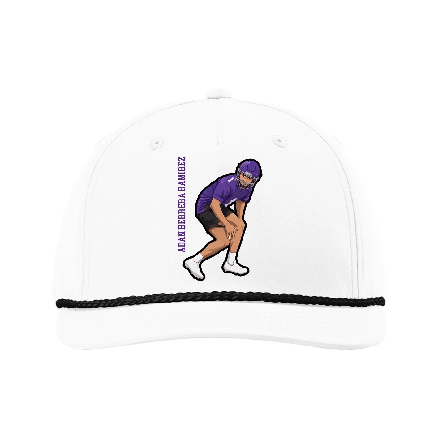 Five-Panel Classic Rope Cap — Name Vertical in White