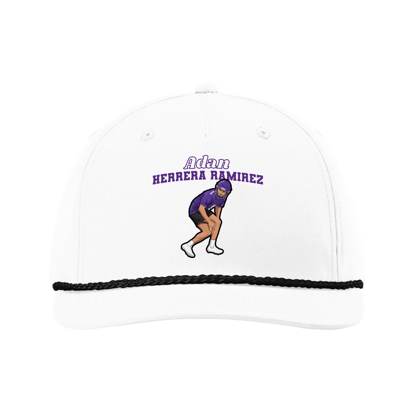 Five-Panel Classic Rope Cap — Name Arch in White
