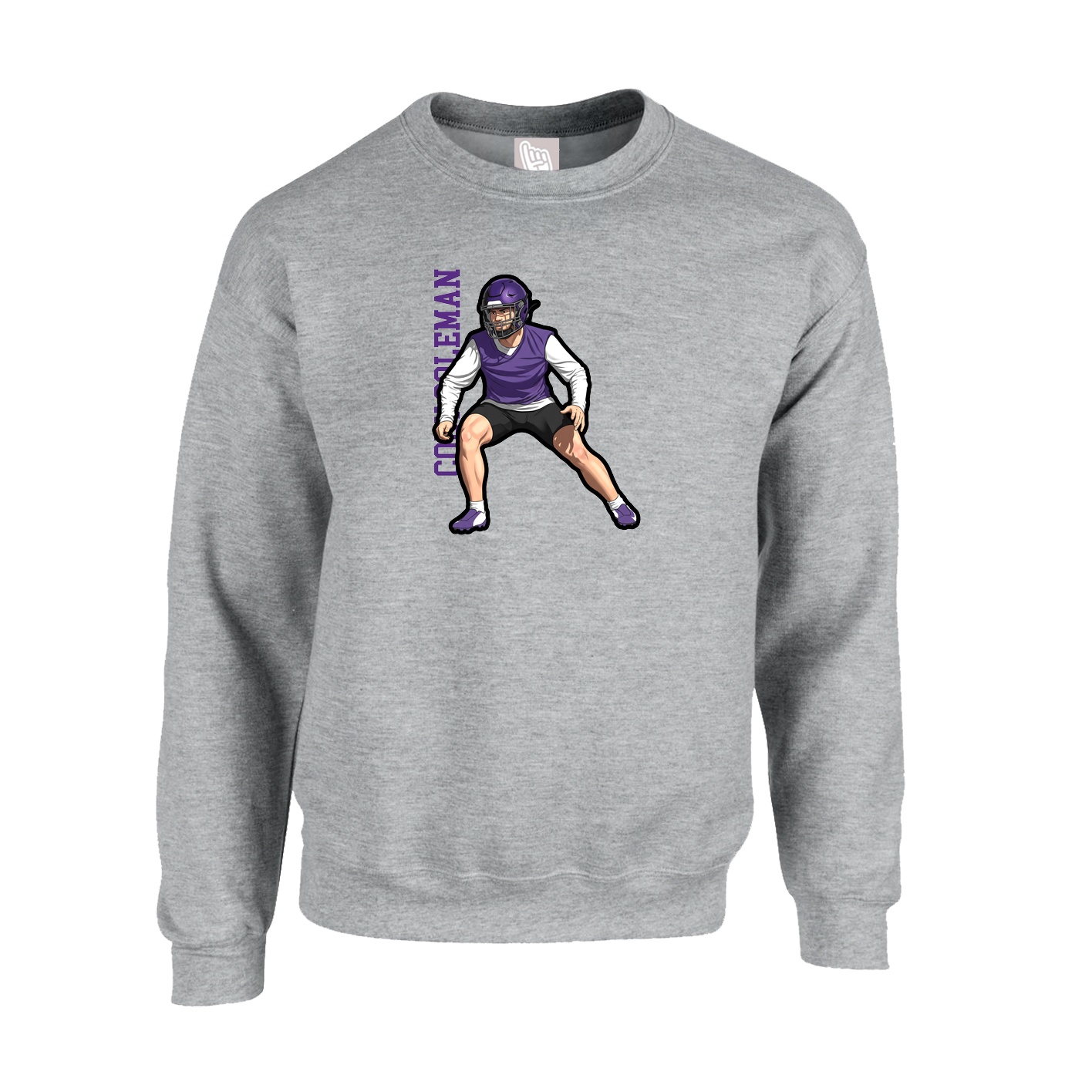 Fleece Crew — Name Vertical in Grey
