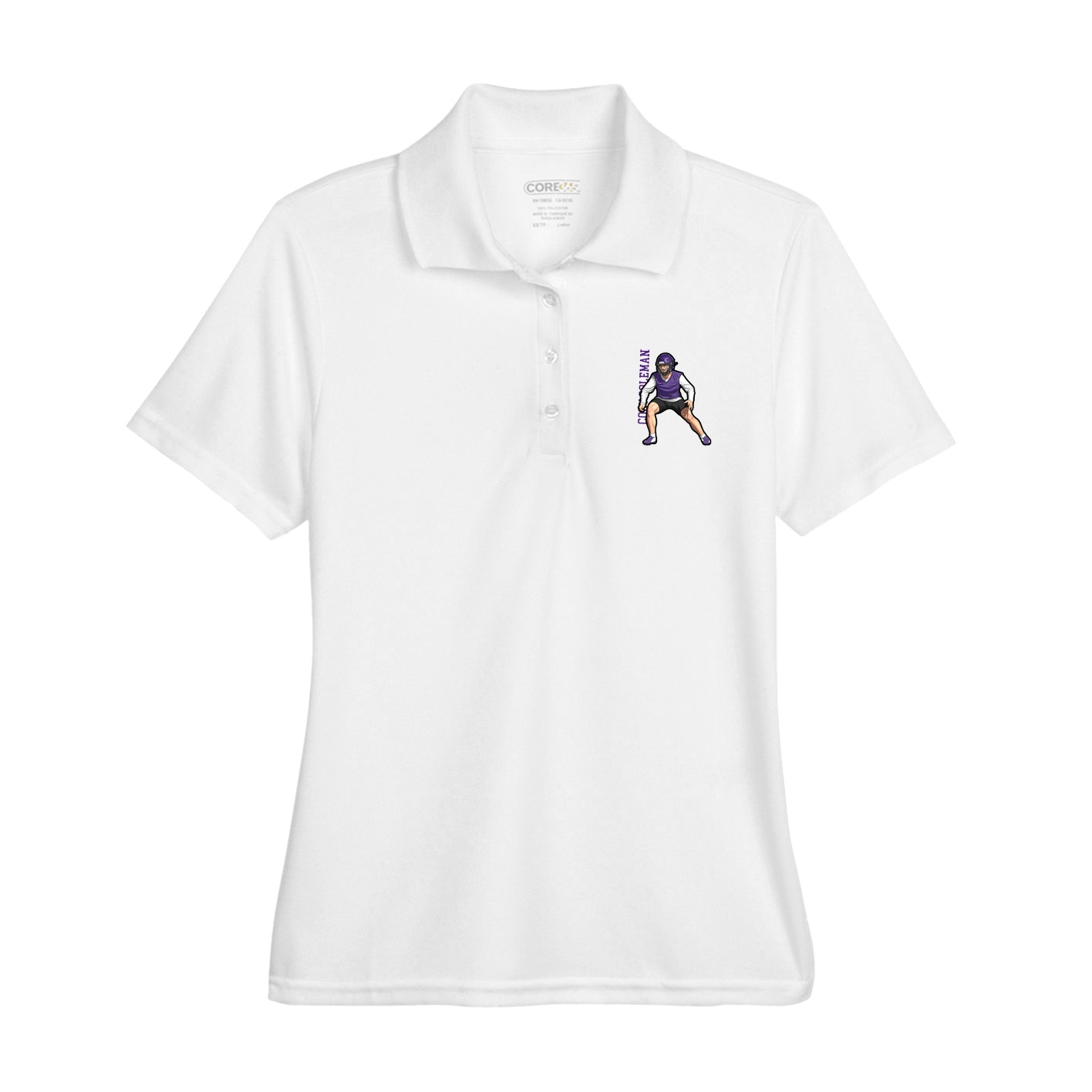 Womens Performance Polo — Name Vertical in White
