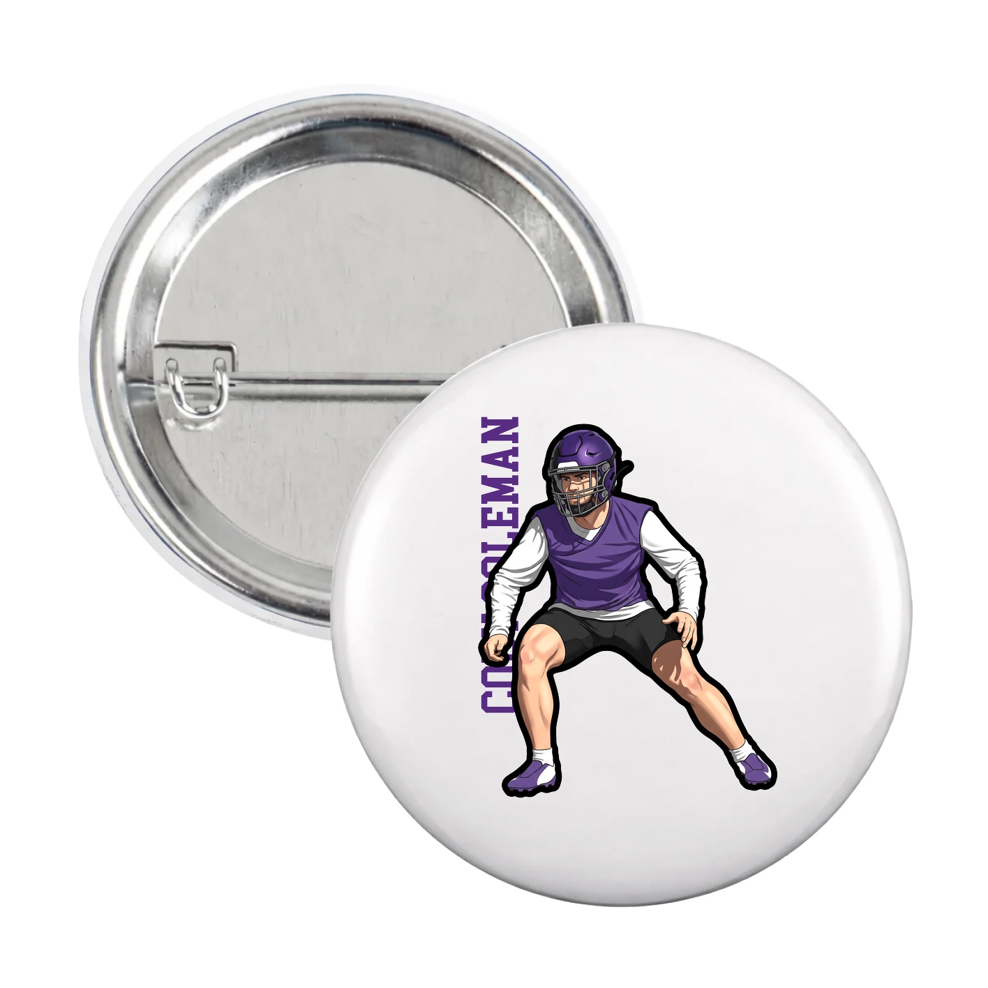 Game Day Button — Name Vertical in White