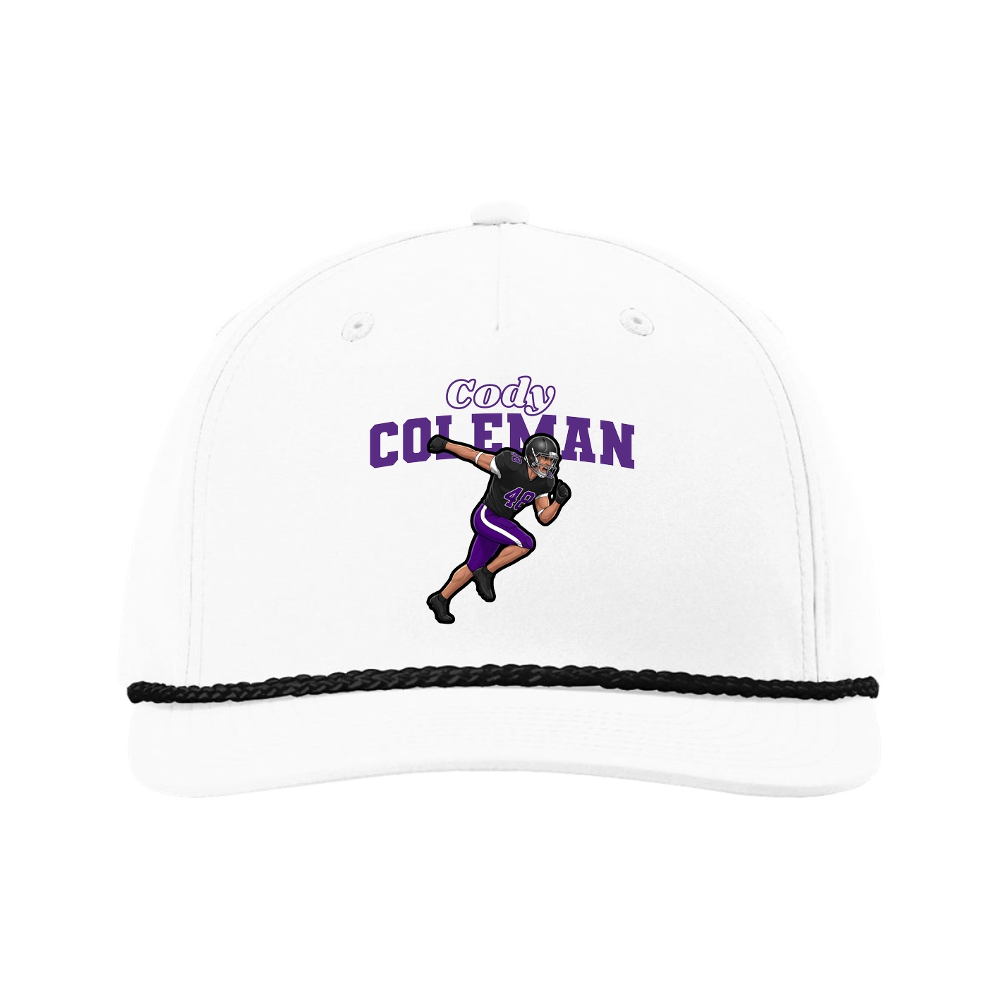 Five-Panel Classic Rope Cap — Name Arch in White