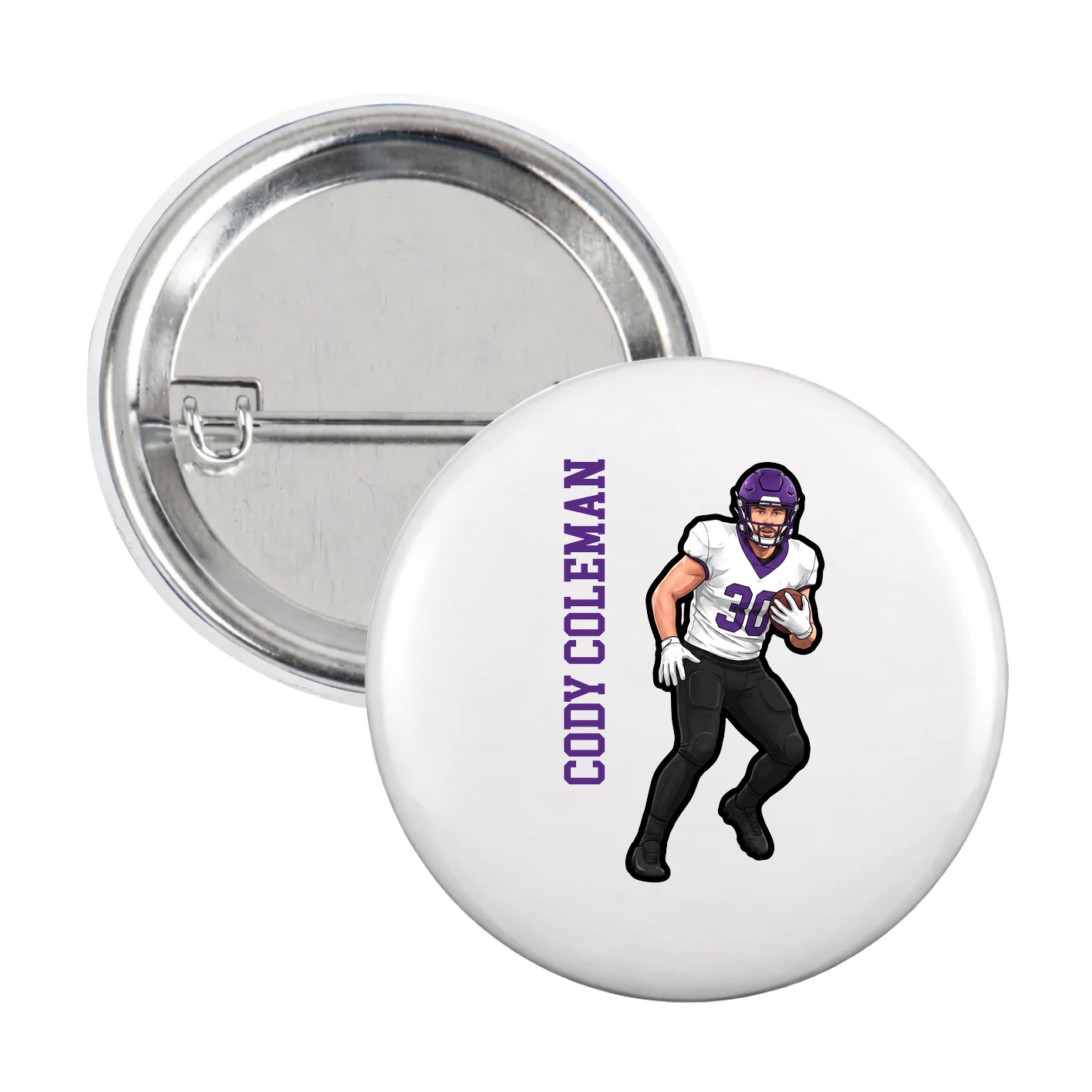 Game Day Button — Name Vertical in White