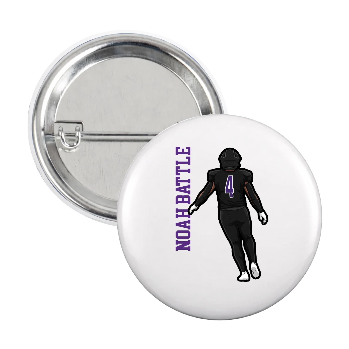 Game Day Button — Name Vertical in White