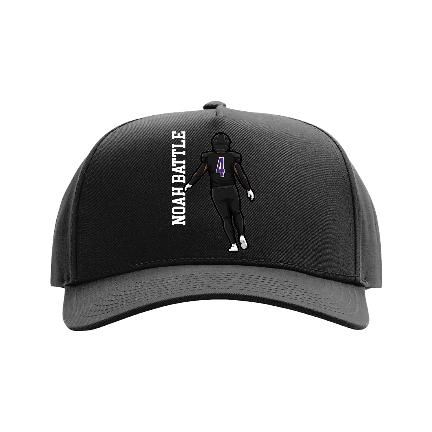 Full Fabric Five-Panel Champ Cap — Name Vertical in Black