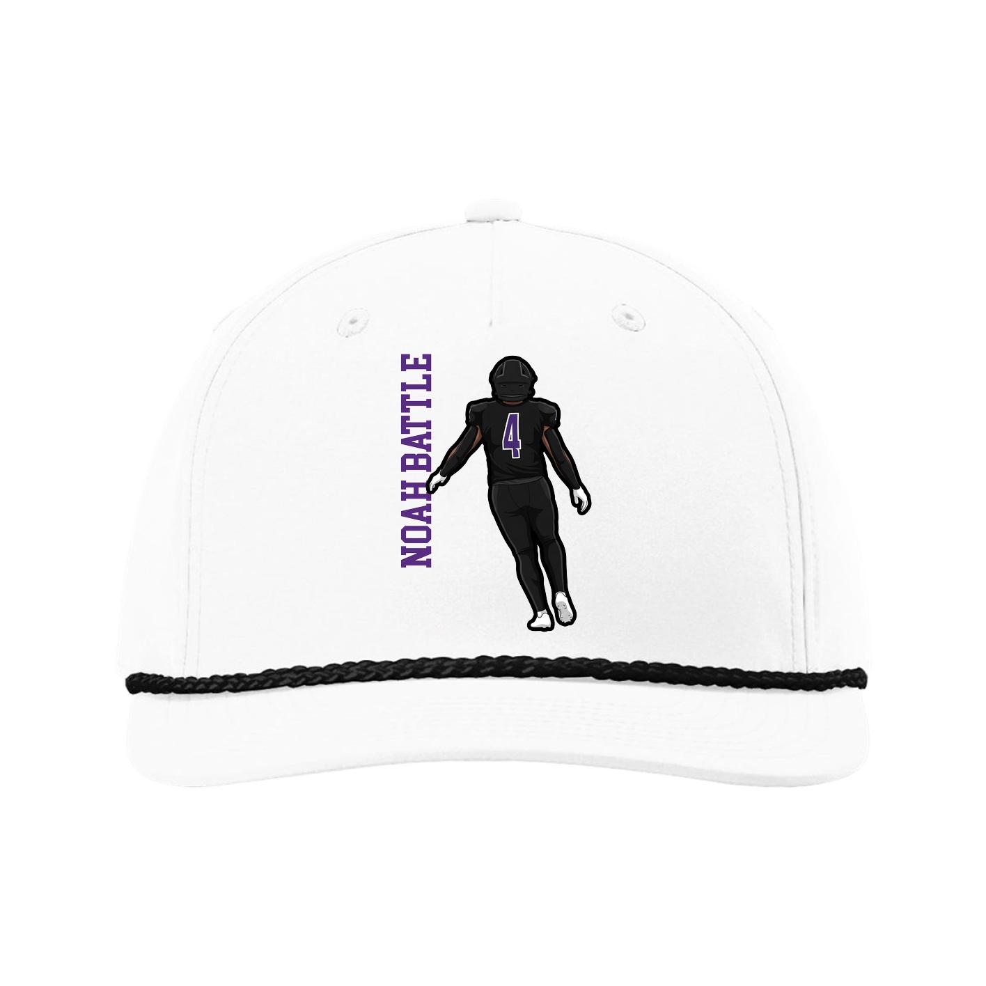 Five-Panel Classic Rope Cap — Name Vertical in White