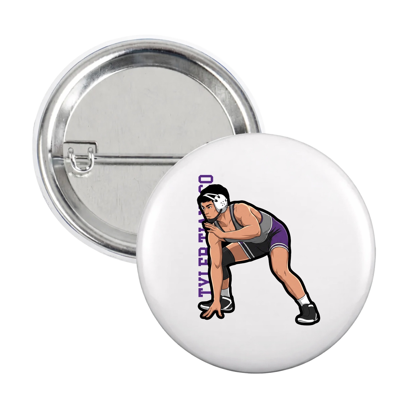 Game Day Button — Name Vertical in White