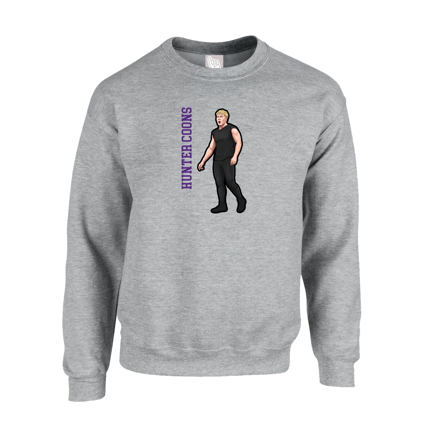 Fleece Crew — Name Vertical in Grey