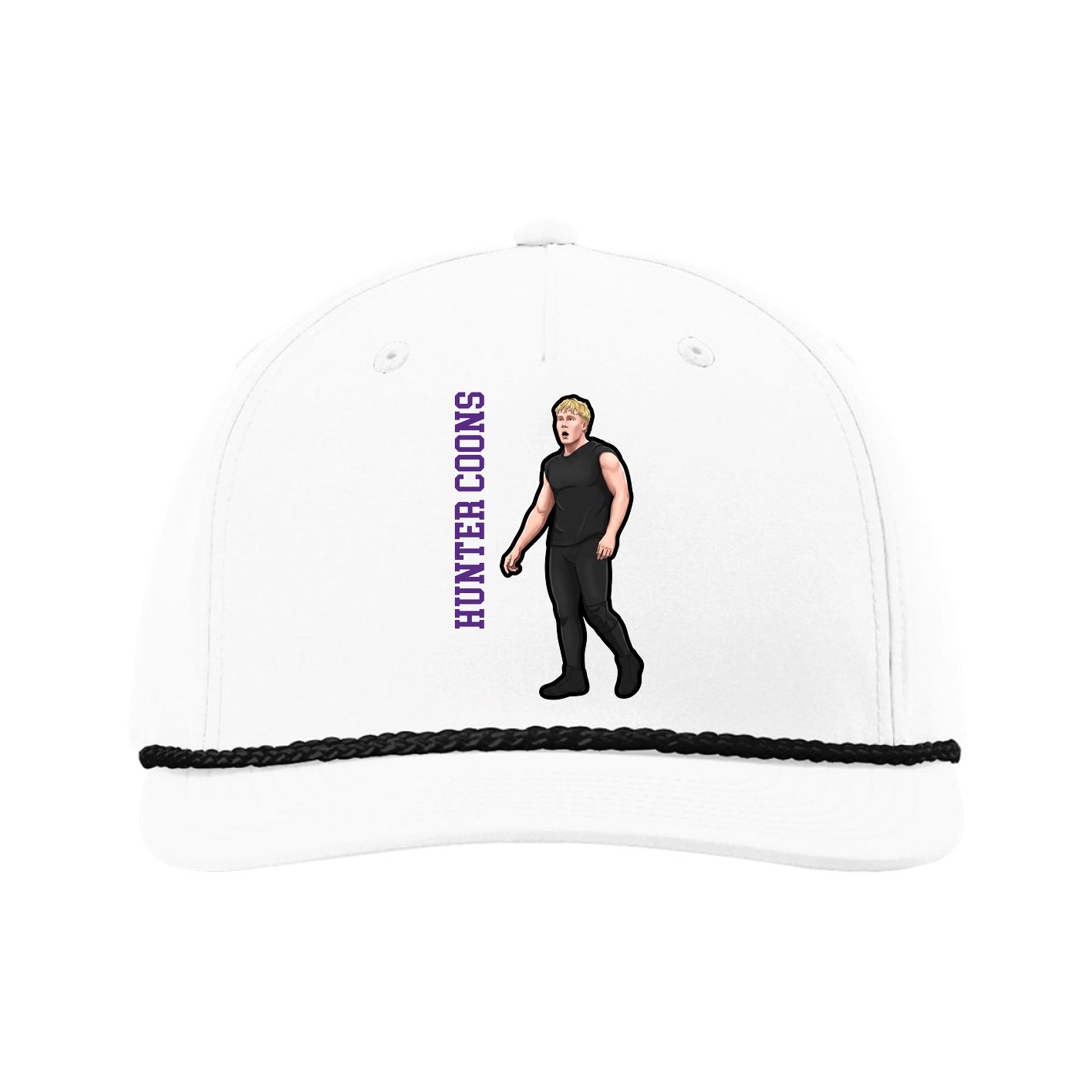 Five-Panel Classic Rope Cap — Name Vertical in White