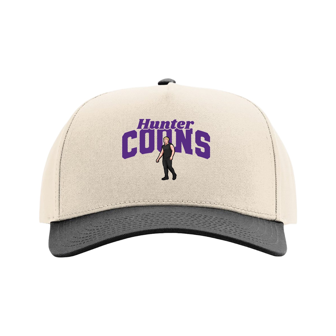 Full Fabric Five-Panel Champ Cap — Signature Arch in Cream/Black