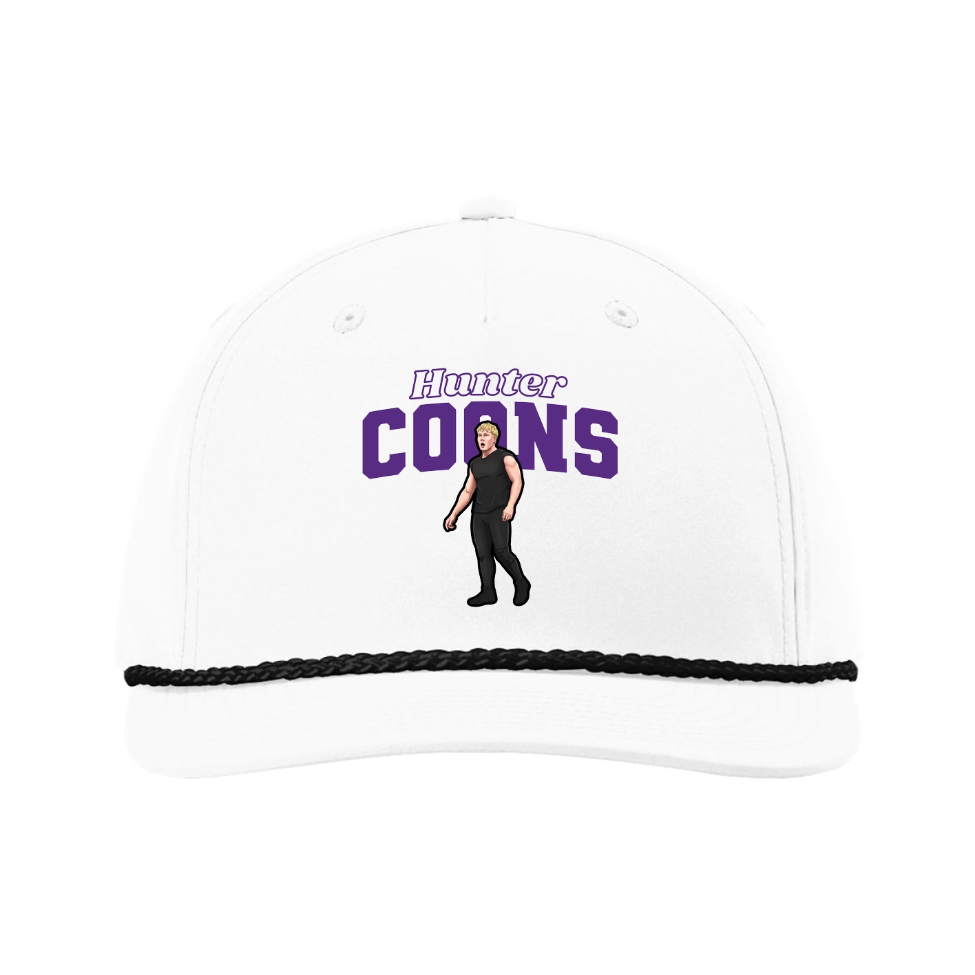 Five-Panel Classic Rope Cap — Name Arch in White