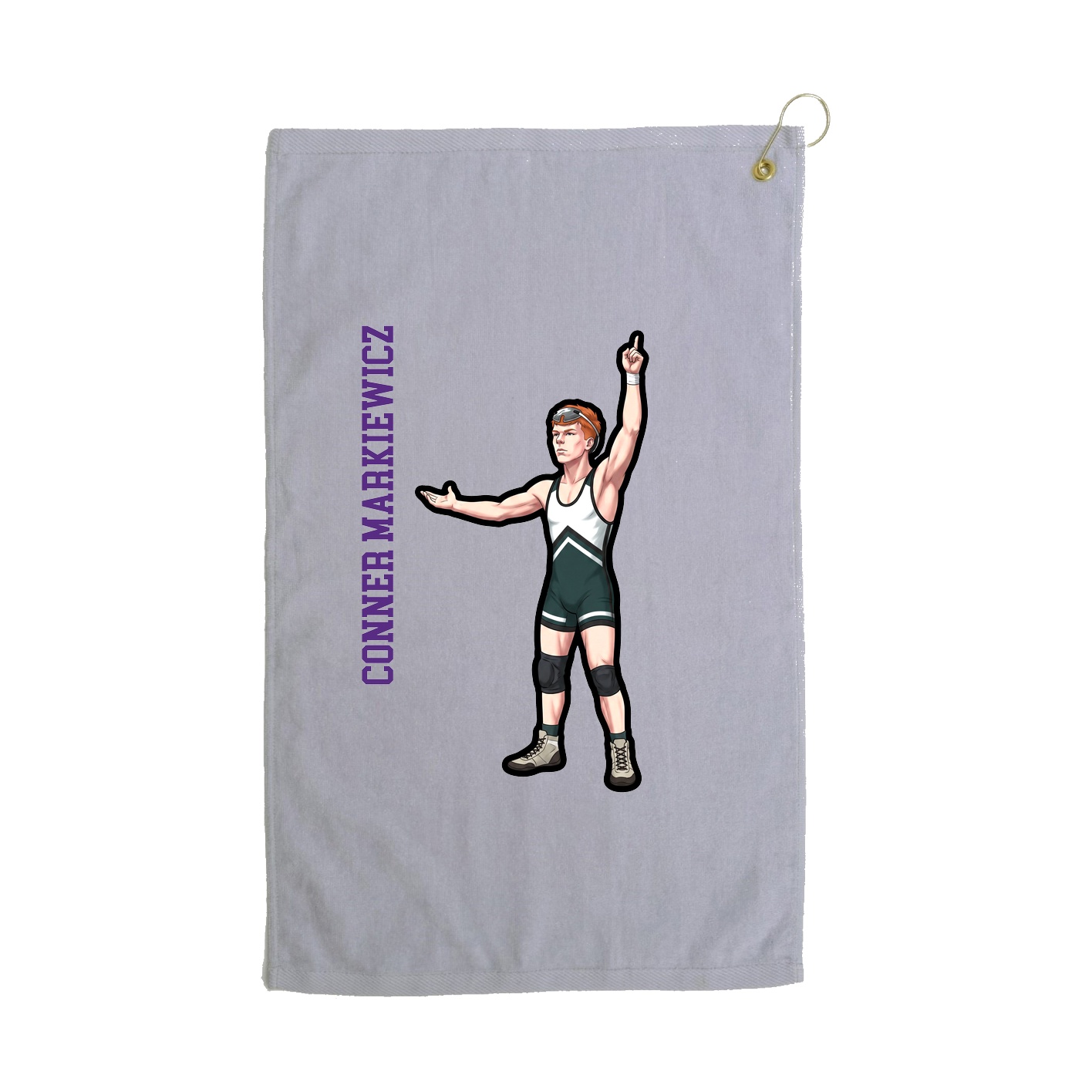 Golf Towel — Name Vertical in Grey