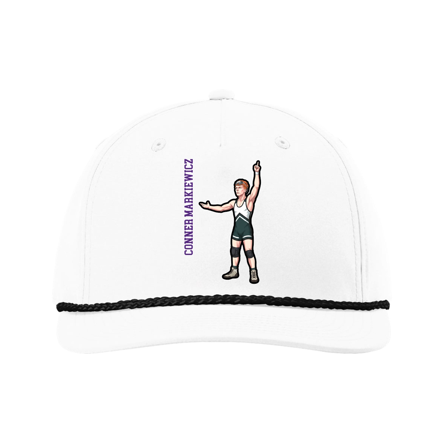 Five-Panel Classic Rope Cap — Name Vertical in White