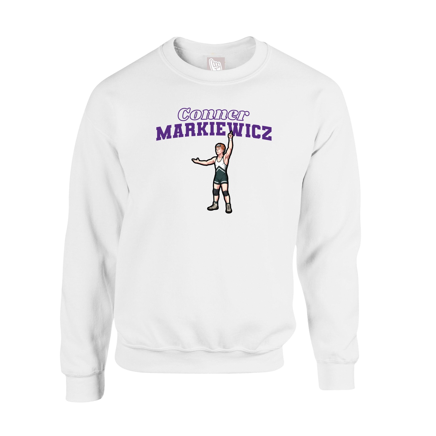 Fleece Crew — Name Arch in White