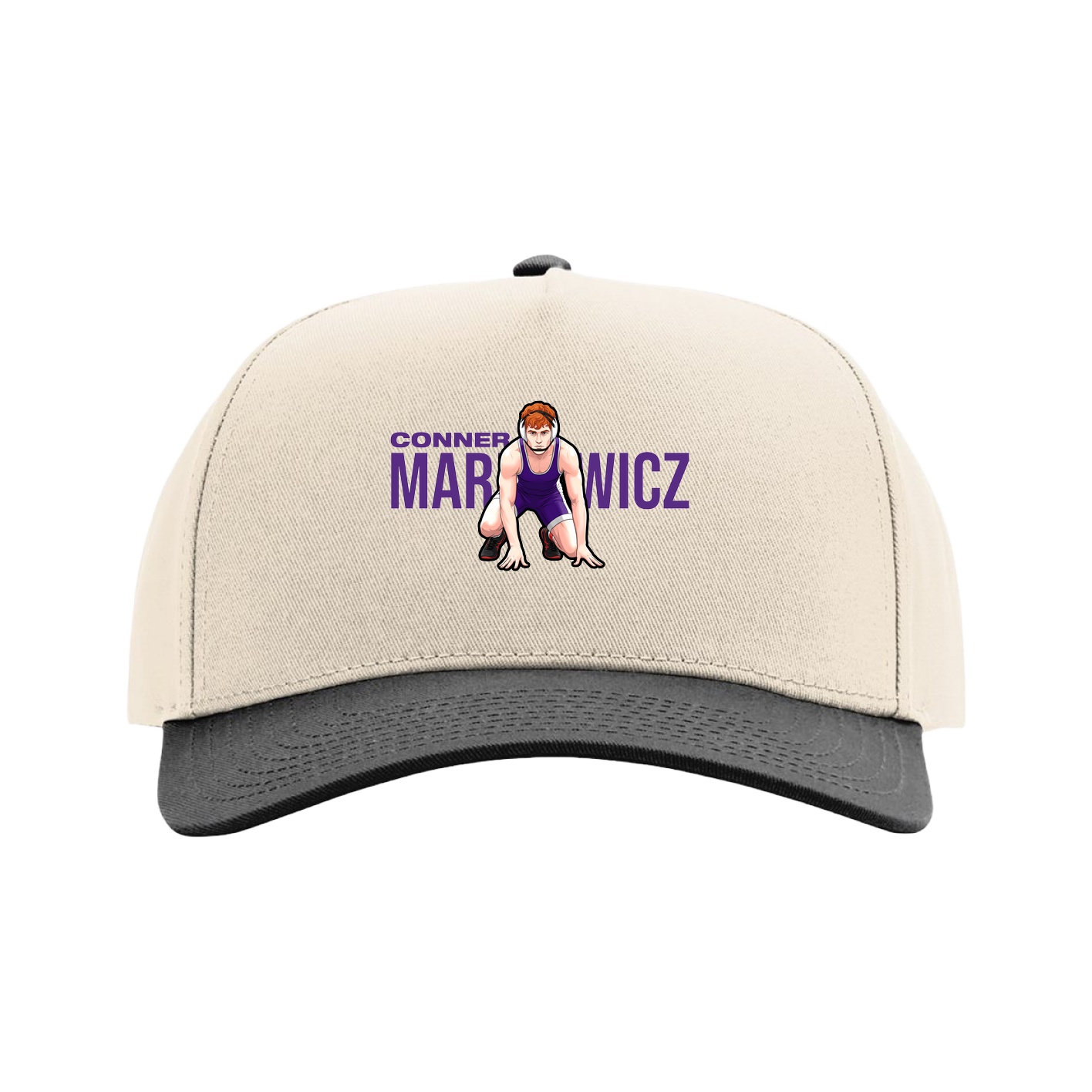 Full Fabric Five-Panel Champ Cap — Player Name in Cream/Black