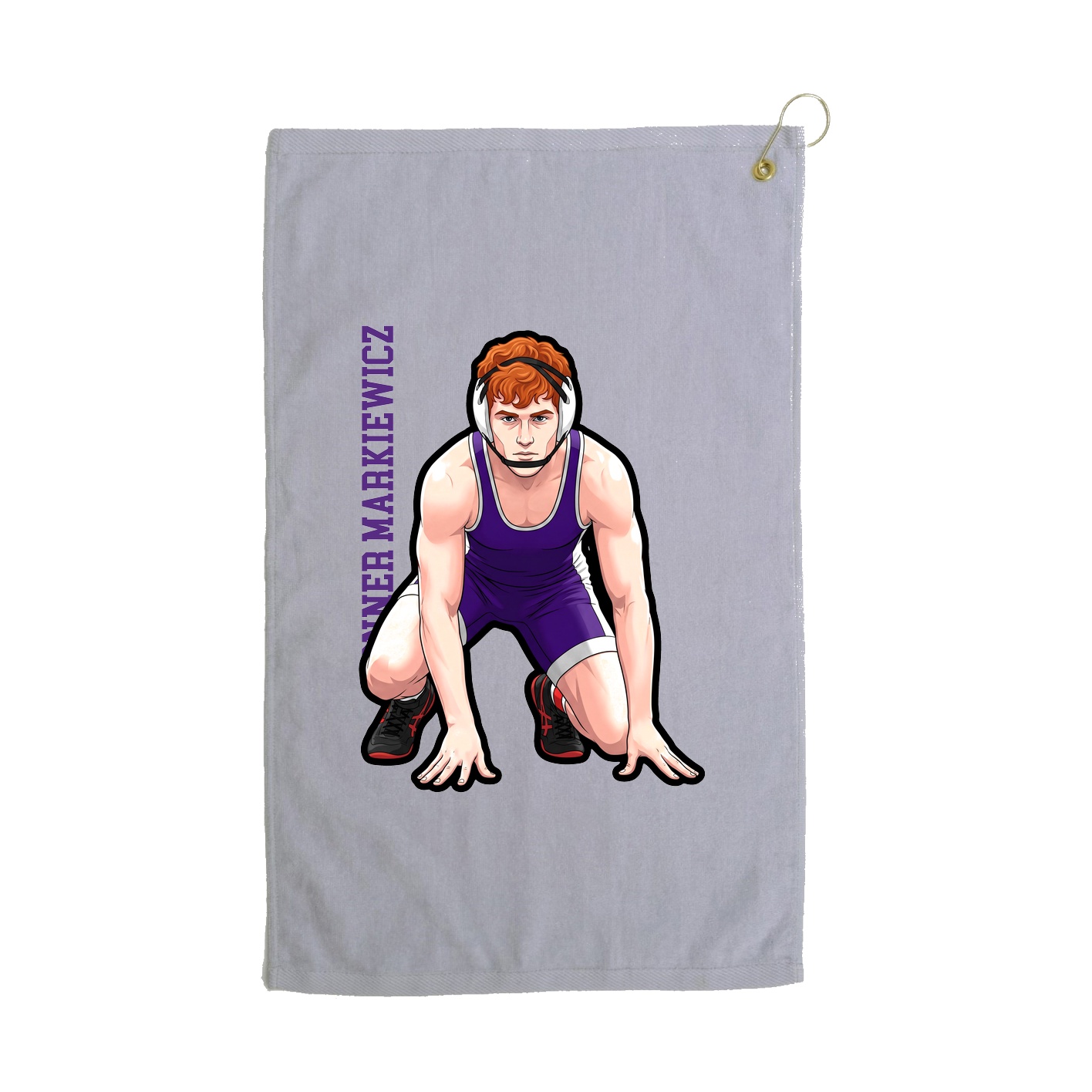 Golf Towel — Name Vertical in Grey