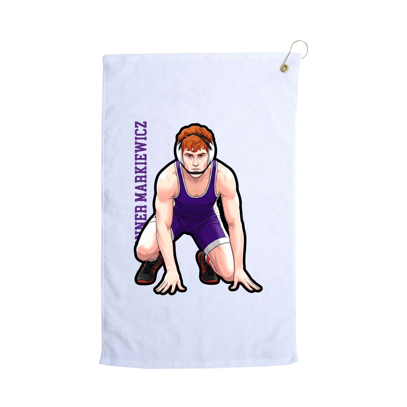Golf Towel — Name Vertical in White