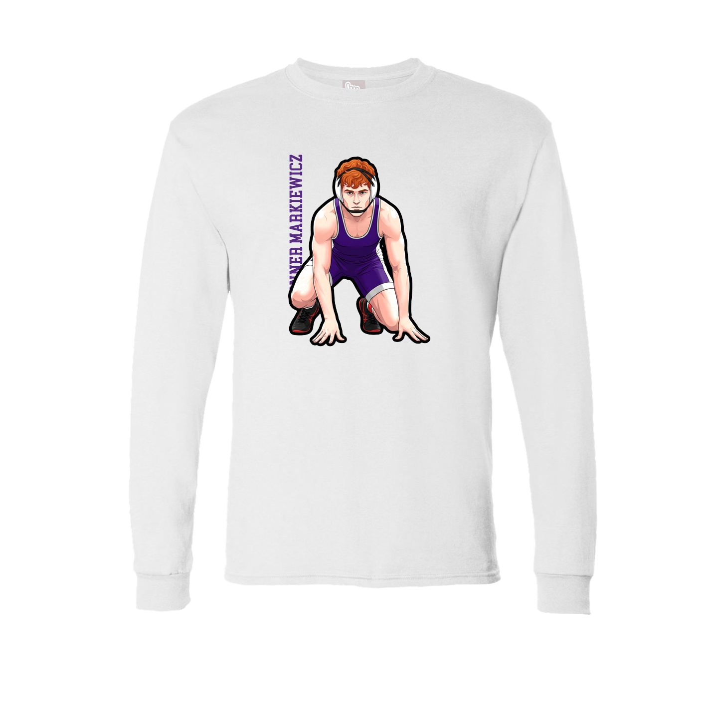 Long Sleeve Tee — Name Vertical in White