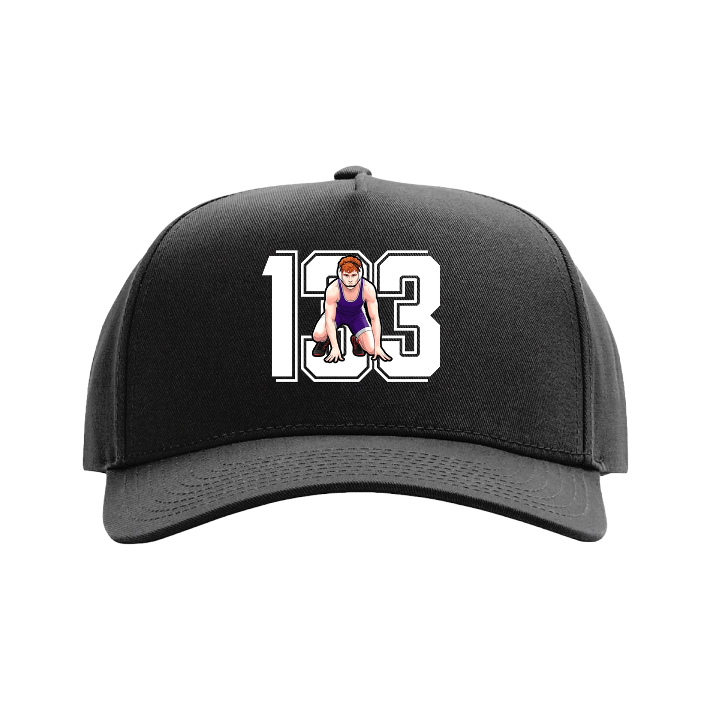 Full Fabric Five-Panel Champ Cap — Number in Black