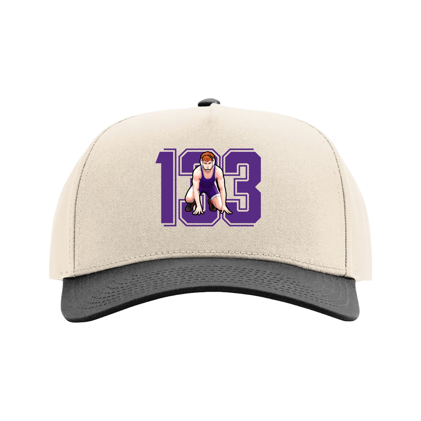 Full Fabric Five-Panel Champ Cap — Number in Cream/Black