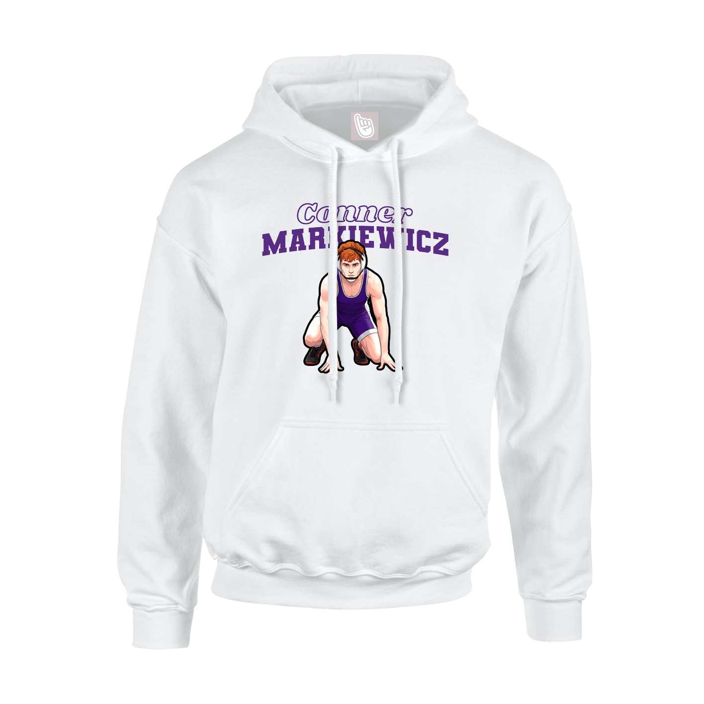 Youth Hoodie — Name Arch in White