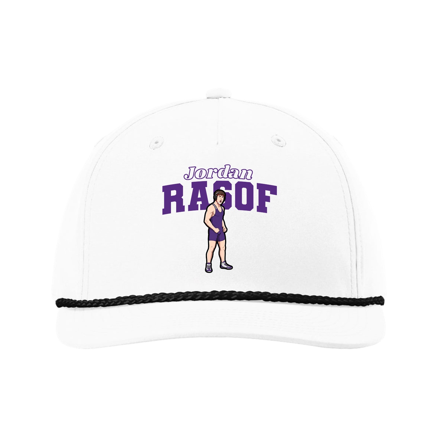 Five-Panel Classic Rope Cap — Name Arch in White