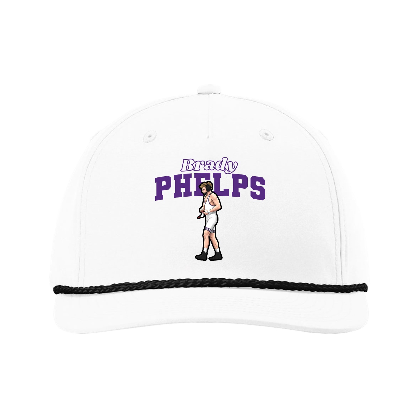 Five-Panel Classic Rope Cap — Name Arch in White
