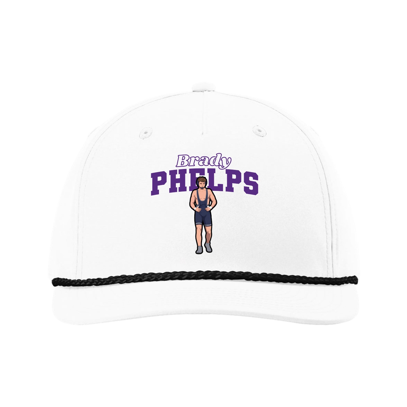 Five-Panel Classic Rope Cap — Name Arch in White