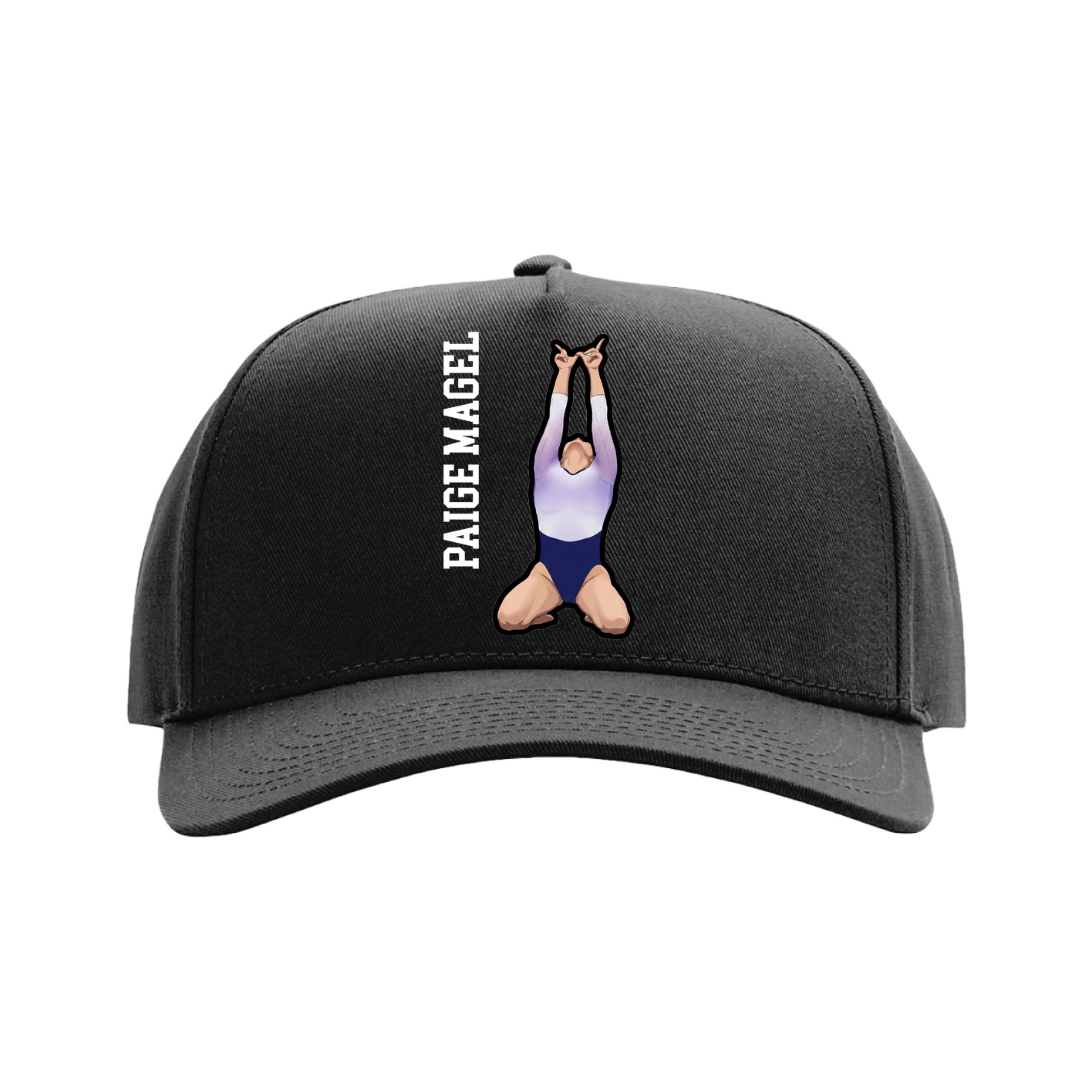 Full Fabric Five-Panel Champ Cap — Name Vertical in Black