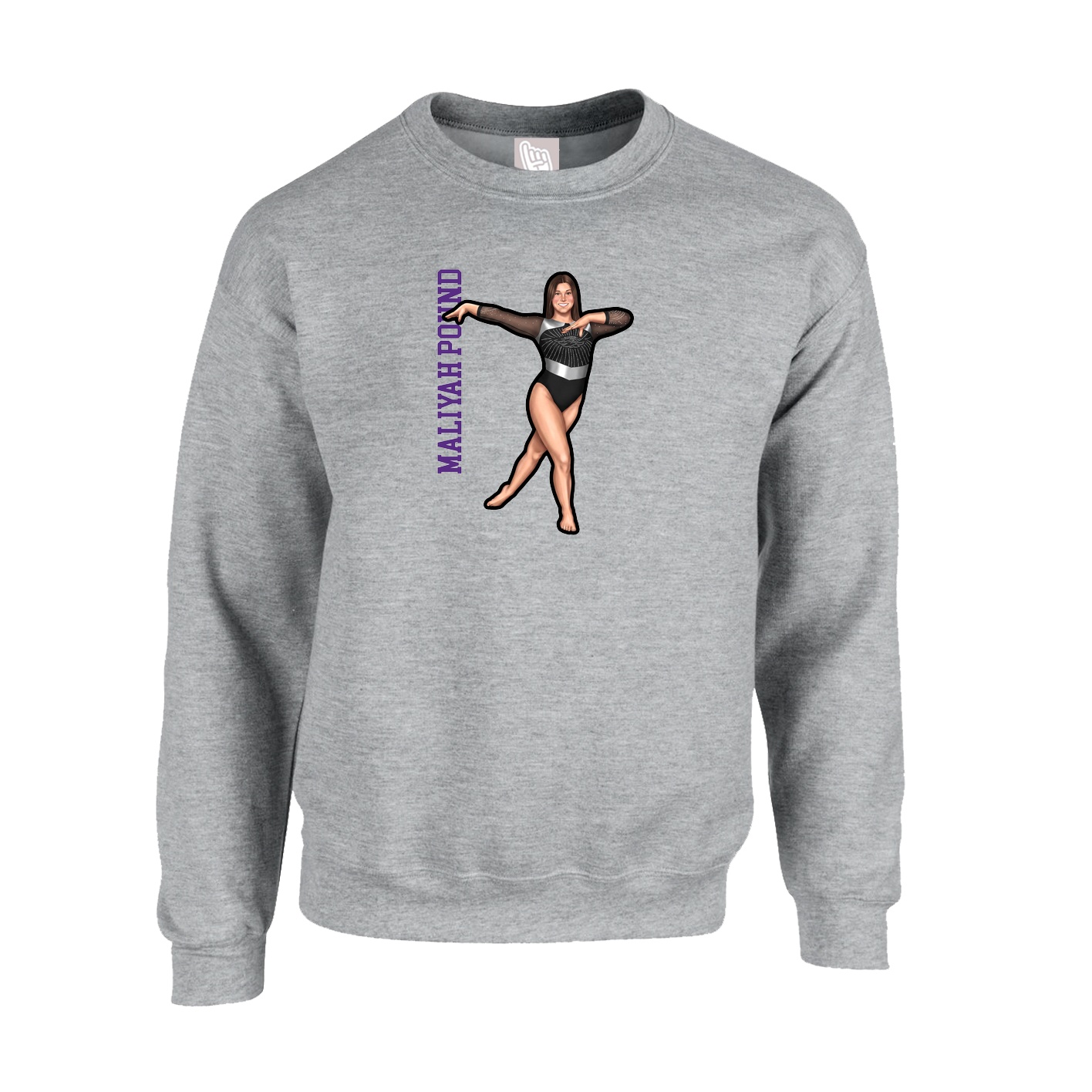 Fleece Crew — Name Vertical in Grey