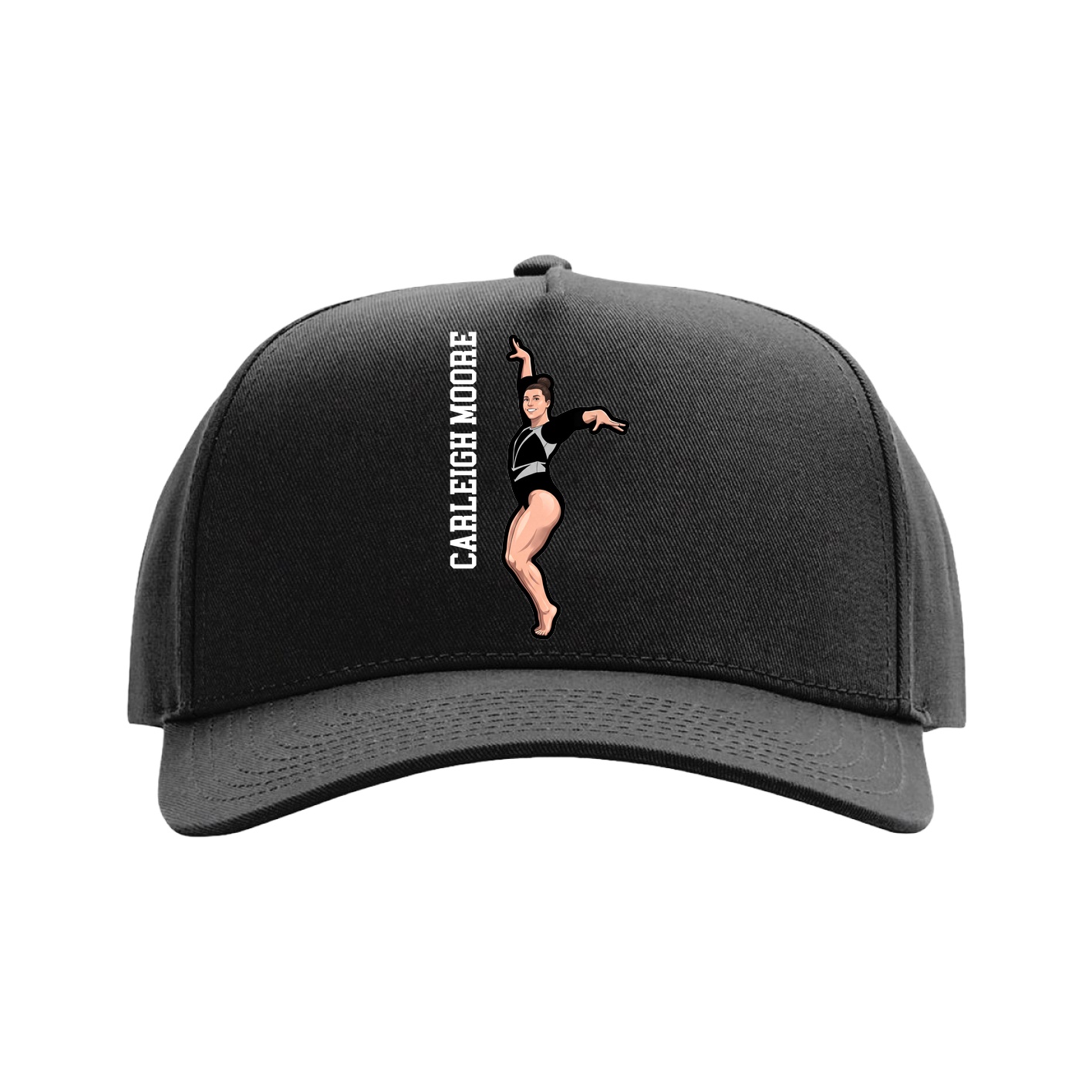 Full Fabric Five-Panel Champ Cap — Name Vertical in Black