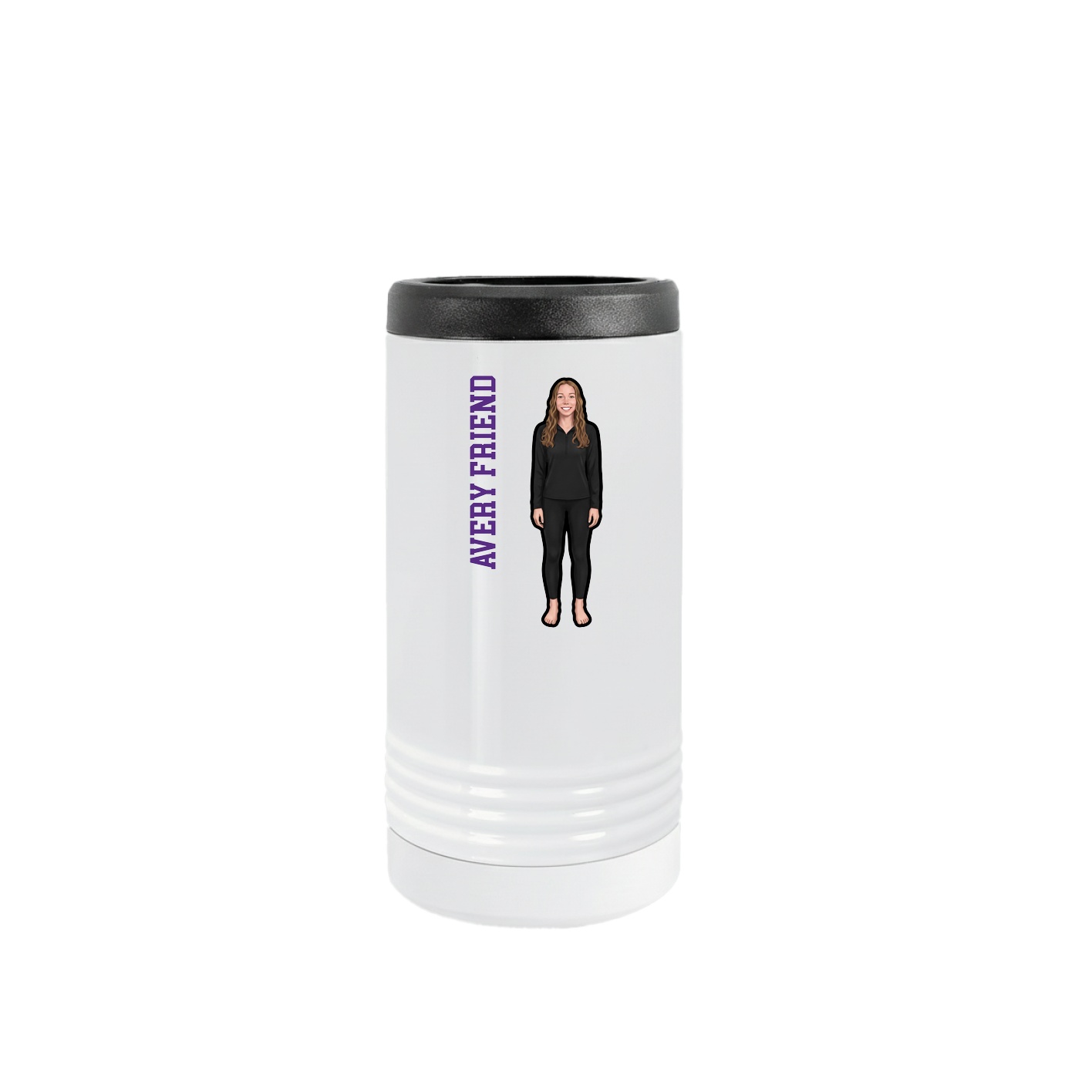 Slim Beverage Holder — Name Vertical in White