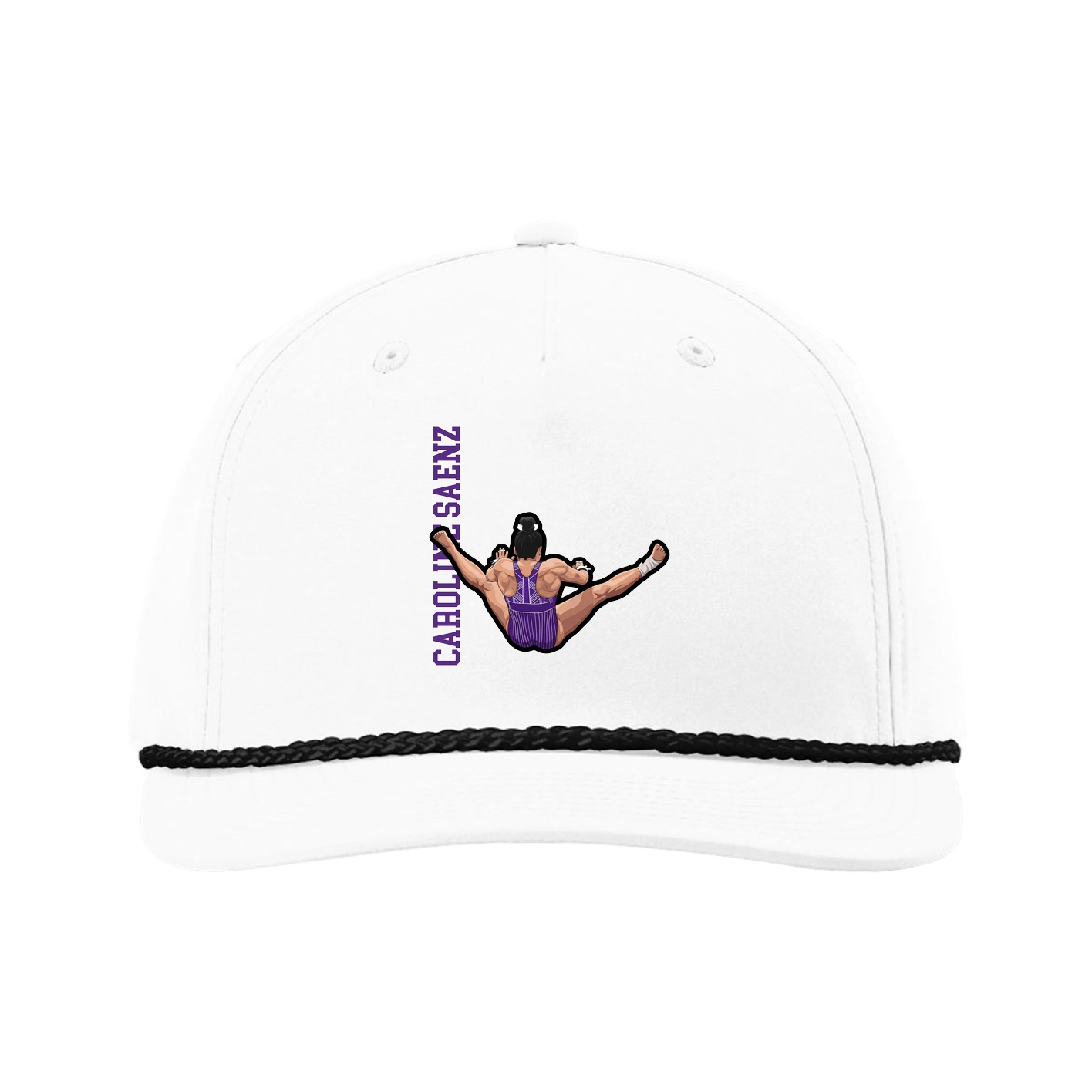 Five-Panel Classic Rope Cap — Name Vertical in White